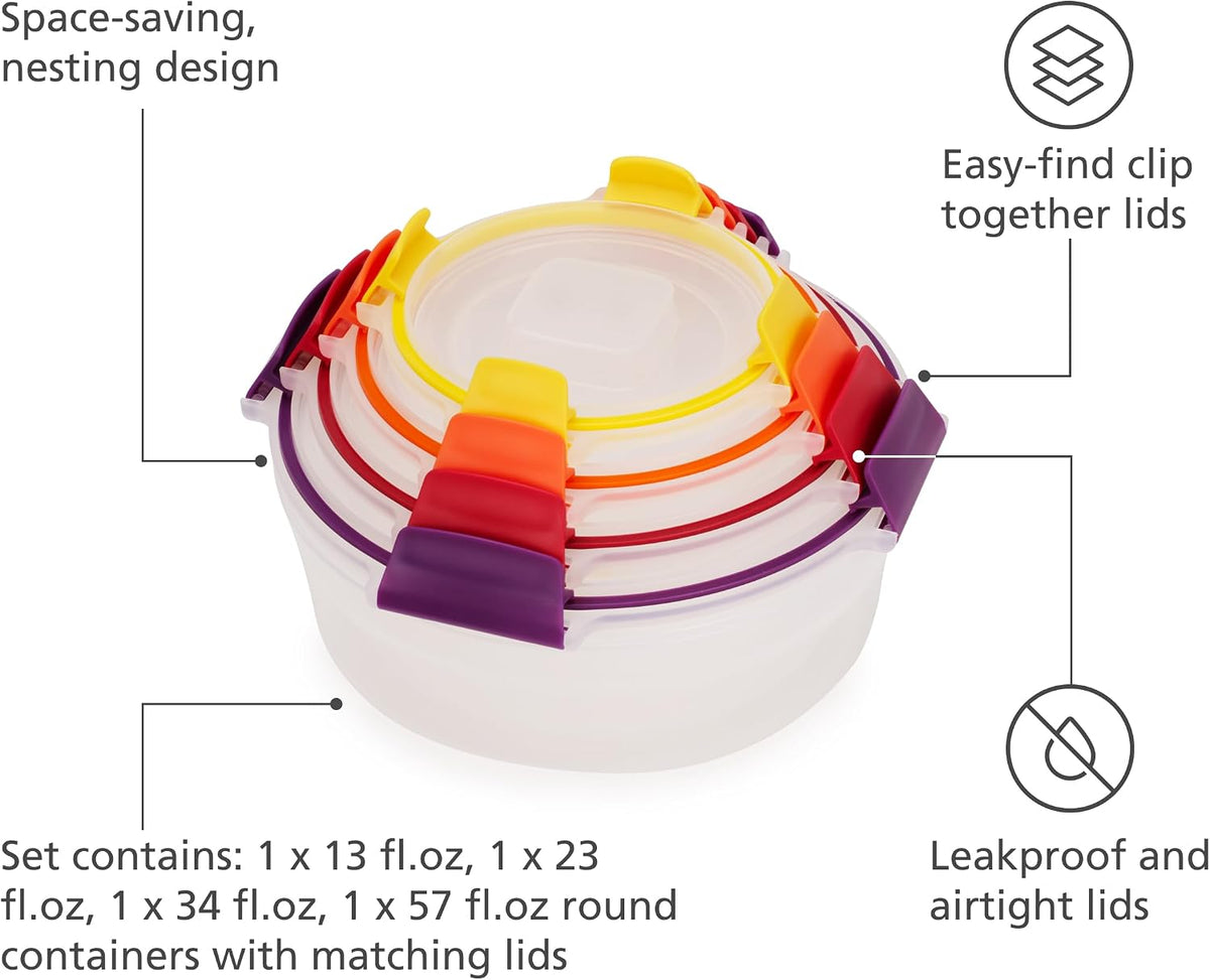 Nest Lock Plastic BPA Free Food Storage Container Set with Lockable Airtight Leakproof Lids, Multi-Color