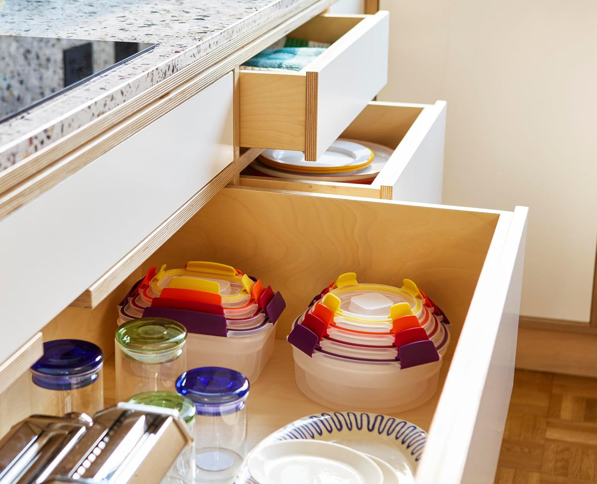 Nest Lock Plastic BPA Free Food Storage Container Set with Lockable Airtight Leakproof Lids, Multi-Color