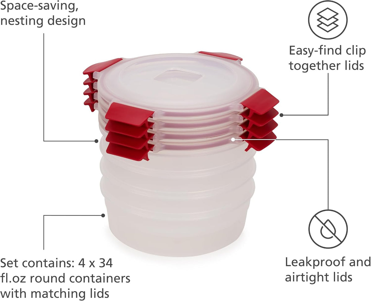 Nest Lock Plastic BPA Free Food Storage Container Set with Lockable Airtight Leakproof Lids, Multi-Color