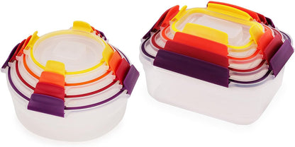 Nest Lock Plastic BPA Free Food Storage Container Set with Lockable Airtight Leakproof Lids, Multi-Color
