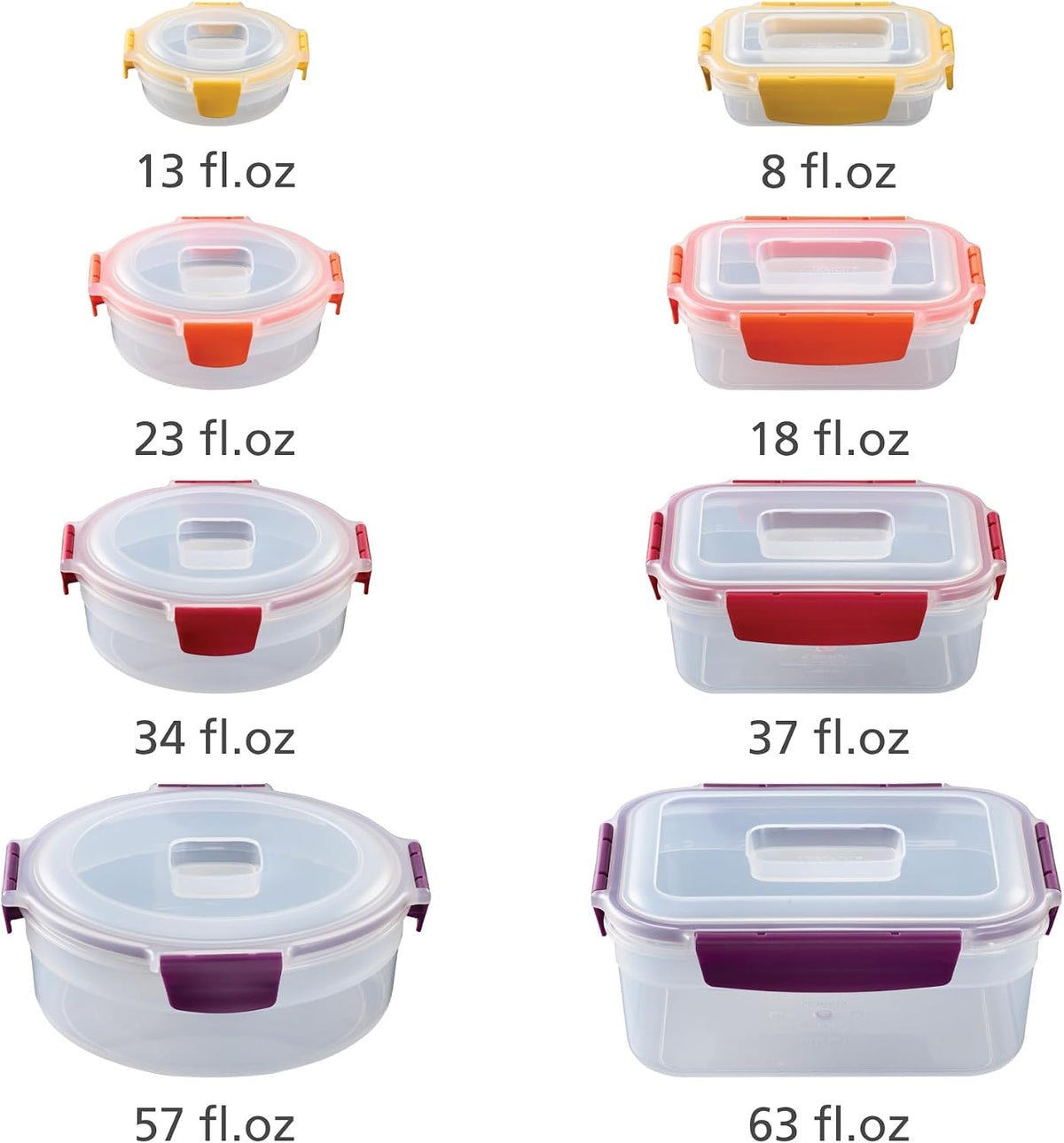 Nest Lock Plastic BPA Free Food Storage Container Set with Lockable Airtight Leakproof Lids, Multi-Color