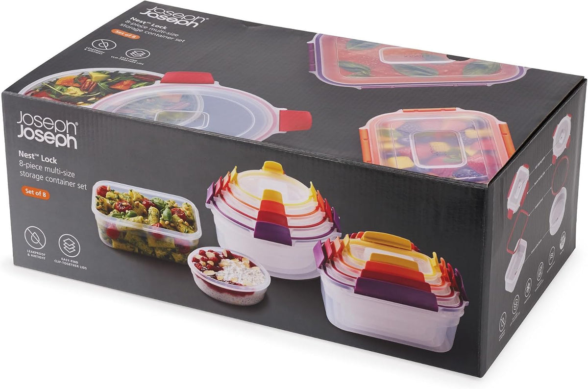 Nest Lock Plastic BPA Free Food Storage Container Set with Lockable Airtight Leakproof Lids, Multi-Color