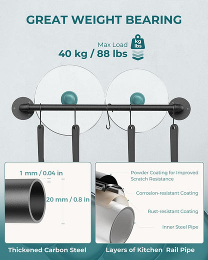 21'' Pot Rack Wall Mounted, Iron Pipe Hanging Rack, 10 S Hooks, 2Pack