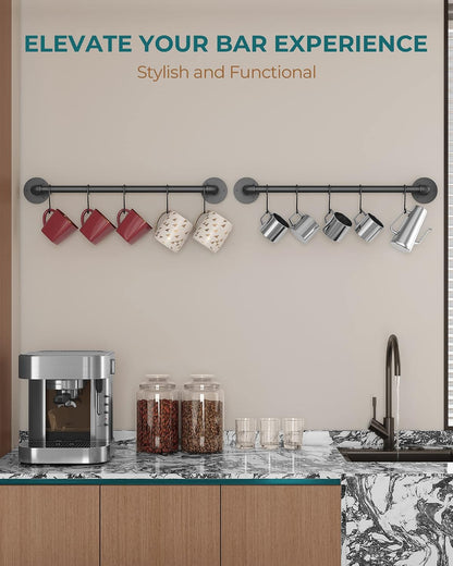 21'' Pot Rack Wall Mounted, Iron Pipe Hanging Rack, 10 S Hooks, 2Pack