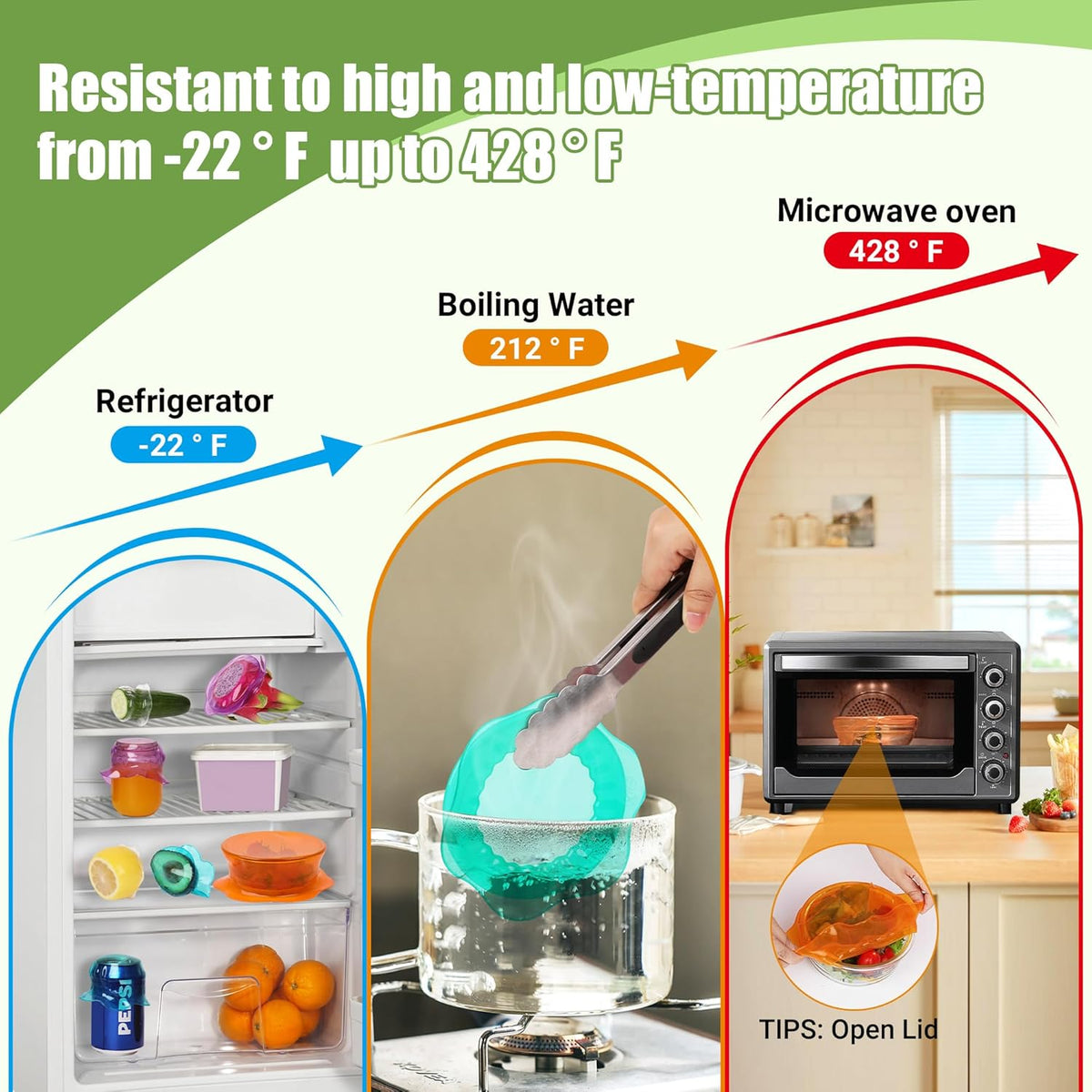 Silicone Stretch Lids for Food Storage in Fridge, Reusable Elastic Bowl Covers for Cup, Cans, Jars, Round & Rectangle Container, Food Grade Silicone Microwave Food Cover, Heat-Resistant