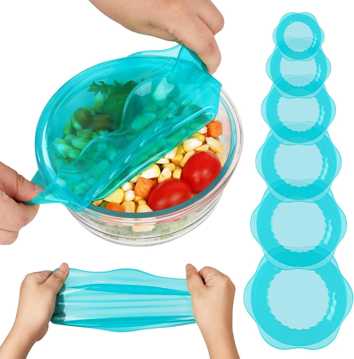 Silicone Stretch Lids for Food Storage in Fridge, Reusable Elastic Bowl Covers for Cup, Cans, Jars, Round & Rectangle Container, Food Grade Silicone Microwave Food Cover, Heat-Resistant