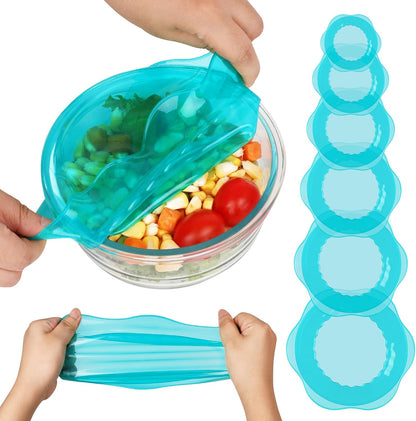 Silicone Stretch Lids for Food Storage in Fridge, Reusable Elastic Bowl Covers for Cup, Cans, Jars, Round & Rectangle Container, Food Grade Silicone Microwave Food Cover, Heat-Resistant