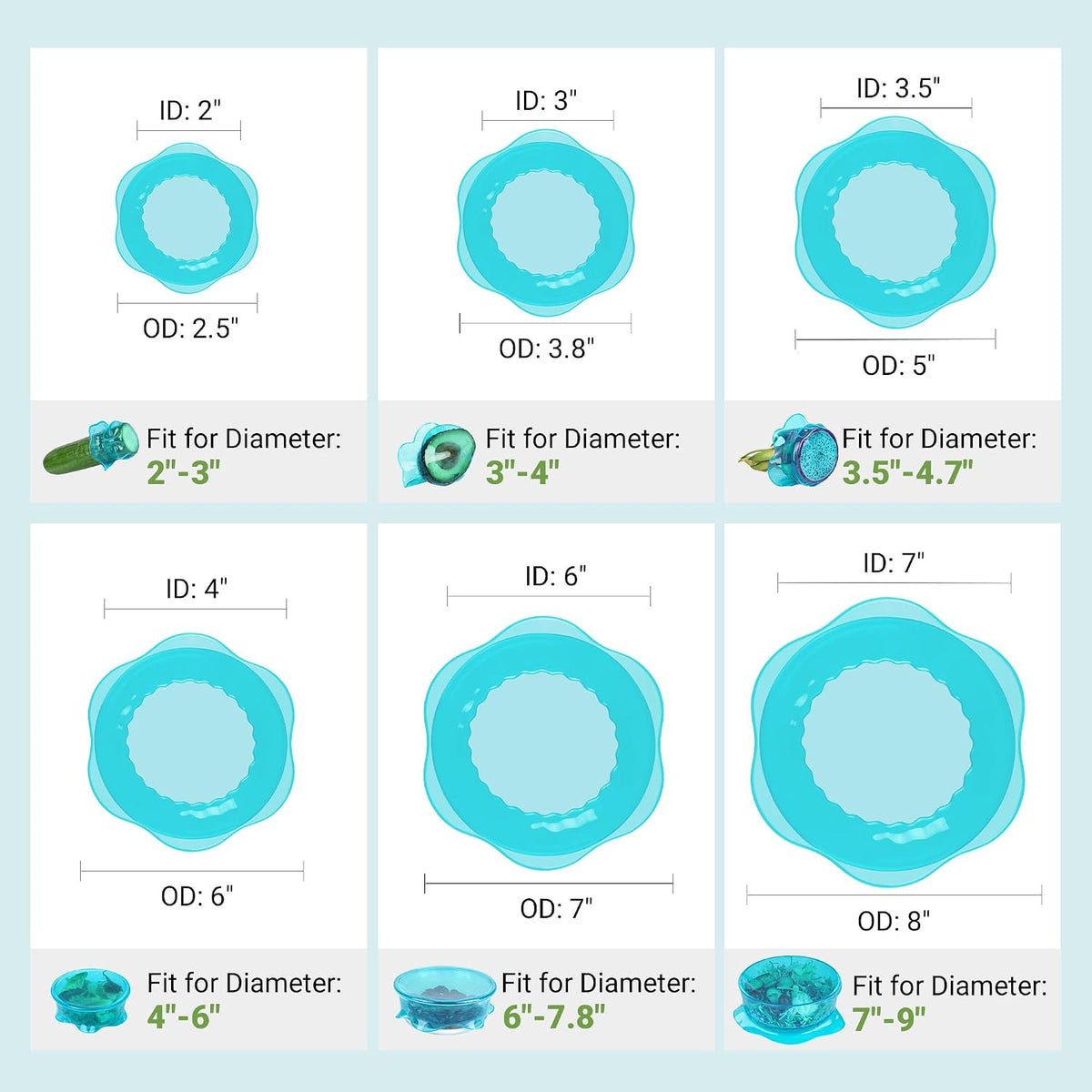Silicone Stretch Lids for Food Storage in Fridge, Reusable Elastic Bowl Covers for Cup, Cans, Jars, Round & Rectangle Container, Food Grade Silicone Microwave Food Cover, Heat-Resistant