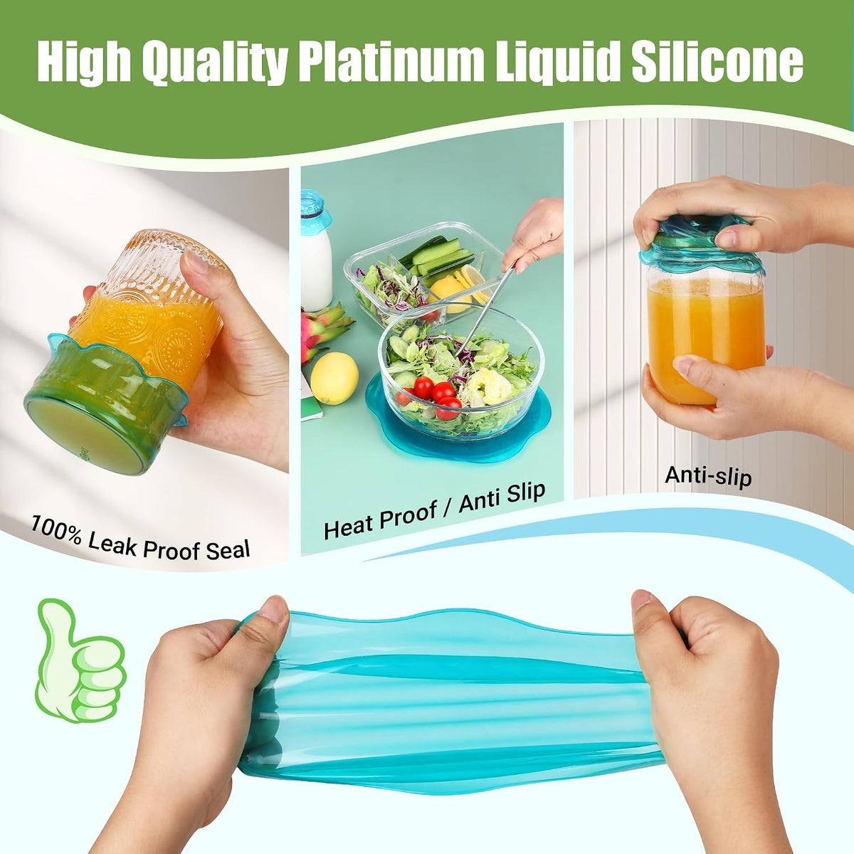Silicone Stretch Lids for Food Storage in Fridge, Reusable Elastic Bowl Covers for Cup, Cans, Jars, Round & Rectangle Container, Food Grade Silicone Microwave Food Cover, Heat-Resistant