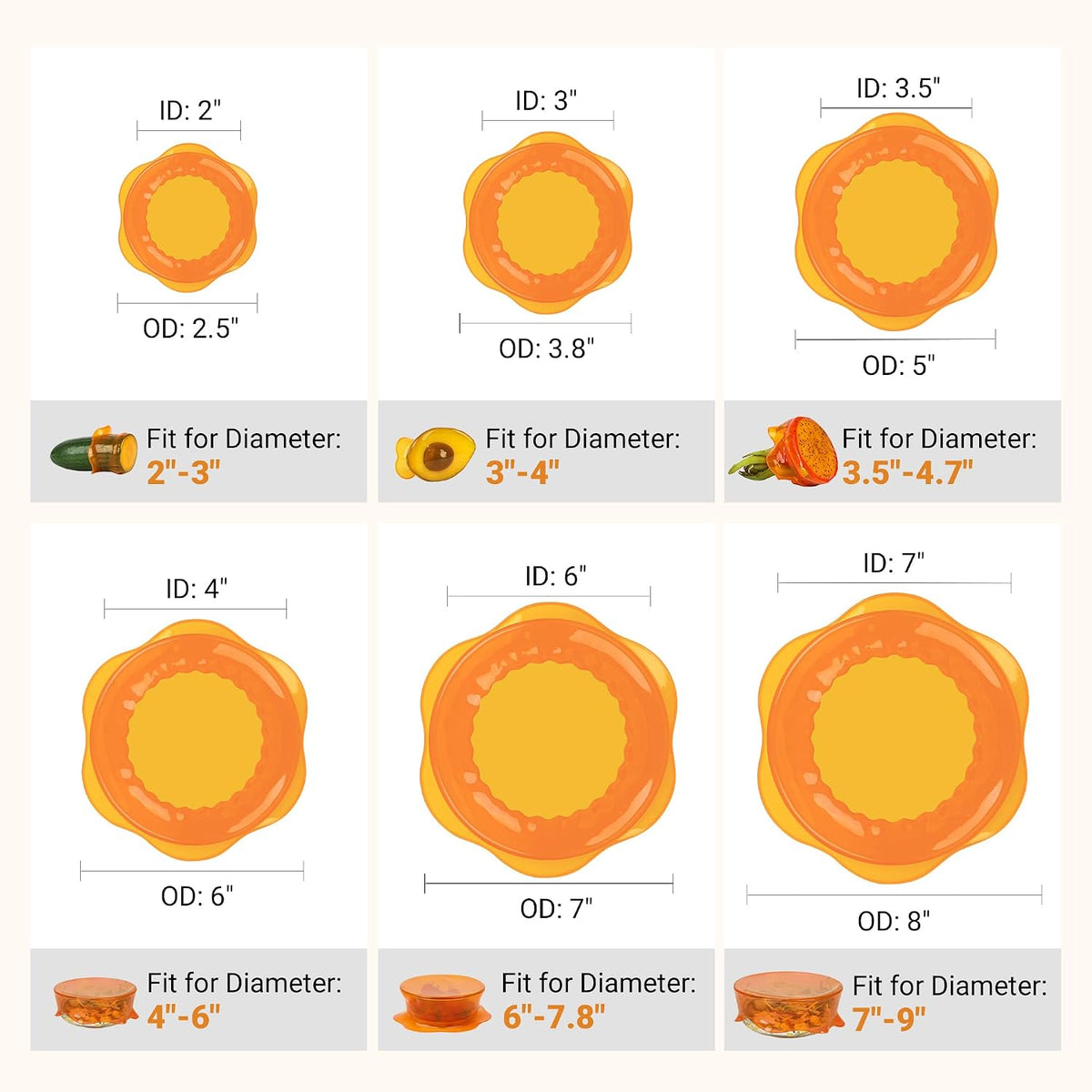 Silicone Stretch Lids for Food Storage in Fridge, Reusable Elastic Bowl Covers for Cup, Cans, Jars, Round & Rectangle Container, Food Grade Silicone Microwave Food Cover, Heat-Resistant