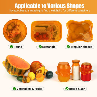 Silicone Stretch Lids for Food Storage in Fridge, Reusable Elastic Bowl Covers for Cup, Cans, Jars, Round & Rectangle Container, Food Grade Silicone Microwave Food Cover, Heat-Resistant