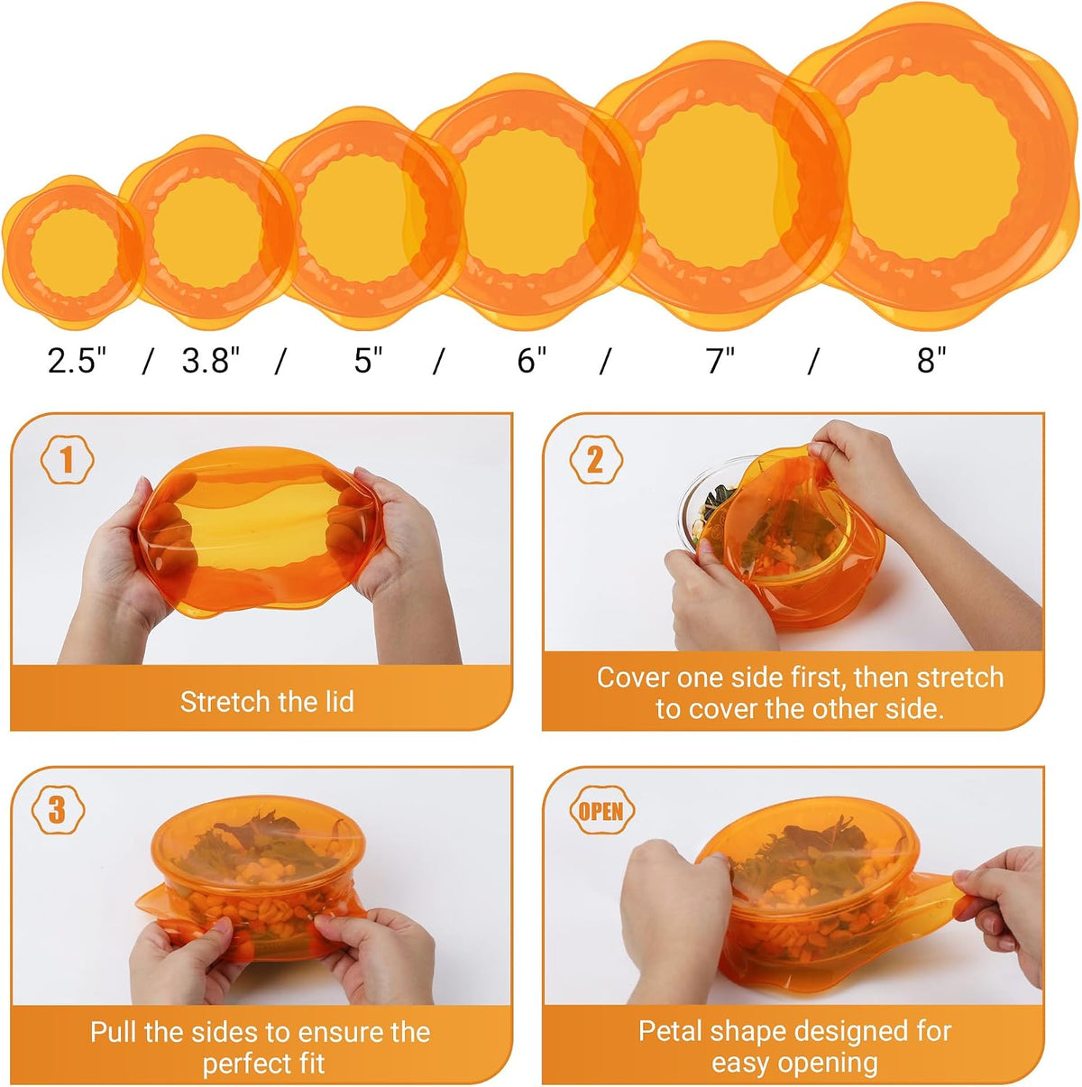 Silicone Stretch Lids for Food Storage in Fridge, Reusable Elastic Bowl Covers for Cup, Cans, Jars, Round & Rectangle Container, Food Grade Silicone Microwave Food Cover, Heat-Resistant