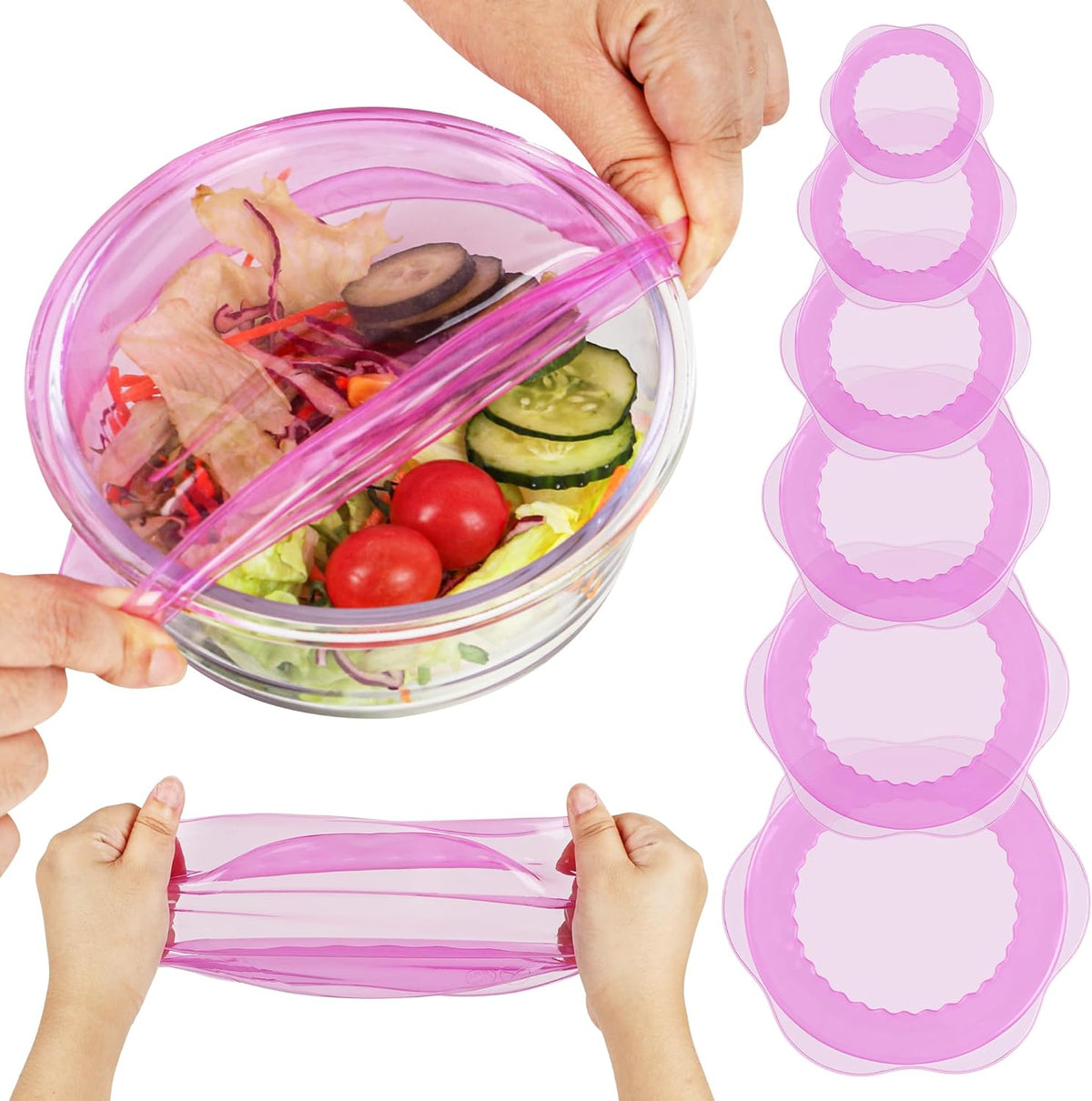 Silicone Stretch Lids for Food Storage in Fridge, Reusable Elastic Bowl Covers for Cup, Cans, Jars, Round & Rectangle Container, Food Grade Silicone Microwave Food Cover, Heat-Resistant