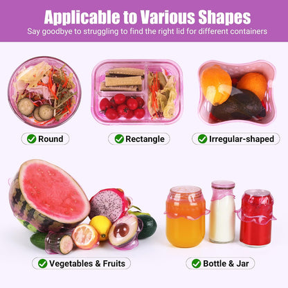 Silicone Stretch Lids for Food Storage in Fridge, Reusable Elastic Bowl Covers for Cup, Cans, Jars, Round & Rectangle Container, Food Grade Silicone Microwave Food Cover, Heat-Resistant