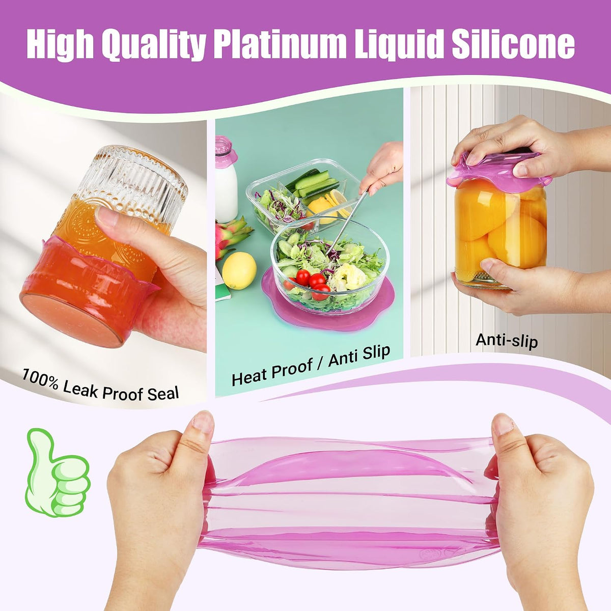 Silicone Stretch Lids for Food Storage in Fridge, Reusable Elastic Bowl Covers for Cup, Cans, Jars, Round & Rectangle Container, Food Grade Silicone Microwave Food Cover, Heat-Resistant