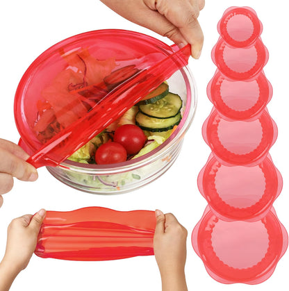 Silicone Stretch Lids for Food Storage in Fridge, Reusable Elastic Bowl Covers for Cup, Cans, Jars, Round & Rectangle Container, Food Grade Silicone Microwave Food Cover, Heat-Resistant