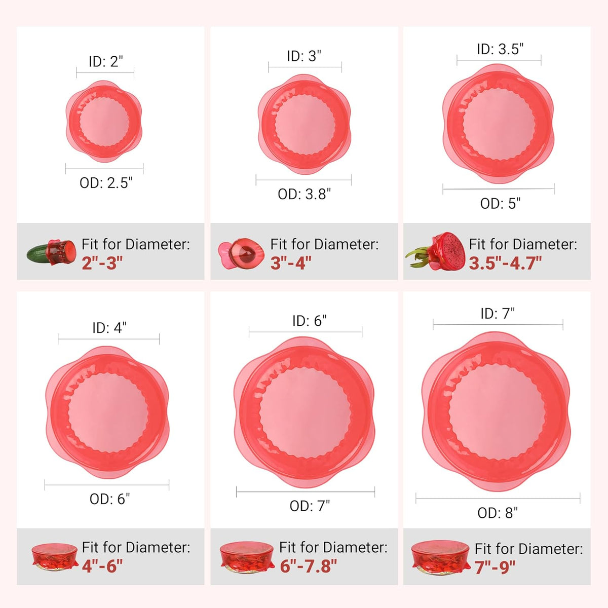 Silicone Stretch Lids for Food Storage in Fridge, Reusable Elastic Bowl Covers for Cup, Cans, Jars, Round & Rectangle Container, Food Grade Silicone Microwave Food Cover, Heat-Resistant