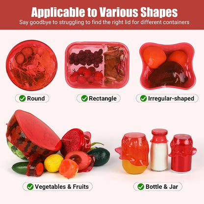 Silicone Stretch Lids for Food Storage in Fridge, Reusable Elastic Bowl Covers for Cup, Cans, Jars, Round & Rectangle Container, Food Grade Silicone Microwave Food Cover, Heat-Resistant