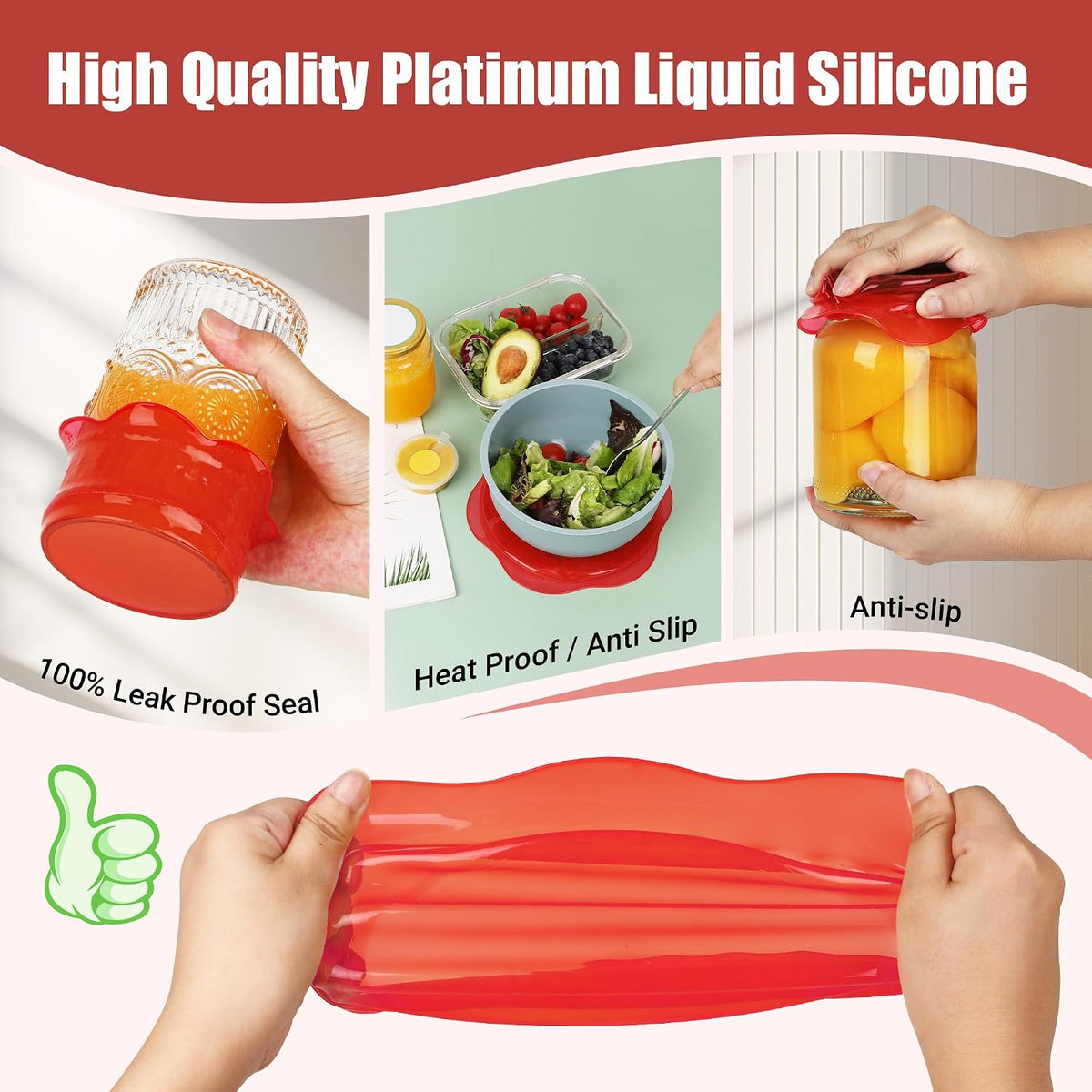 Silicone Stretch Lids for Food Storage in Fridge, Reusable Elastic Bowl Covers for Cup, Cans, Jars, Round & Rectangle Container, Food Grade Silicone Microwave Food Cover, Heat-Resistant