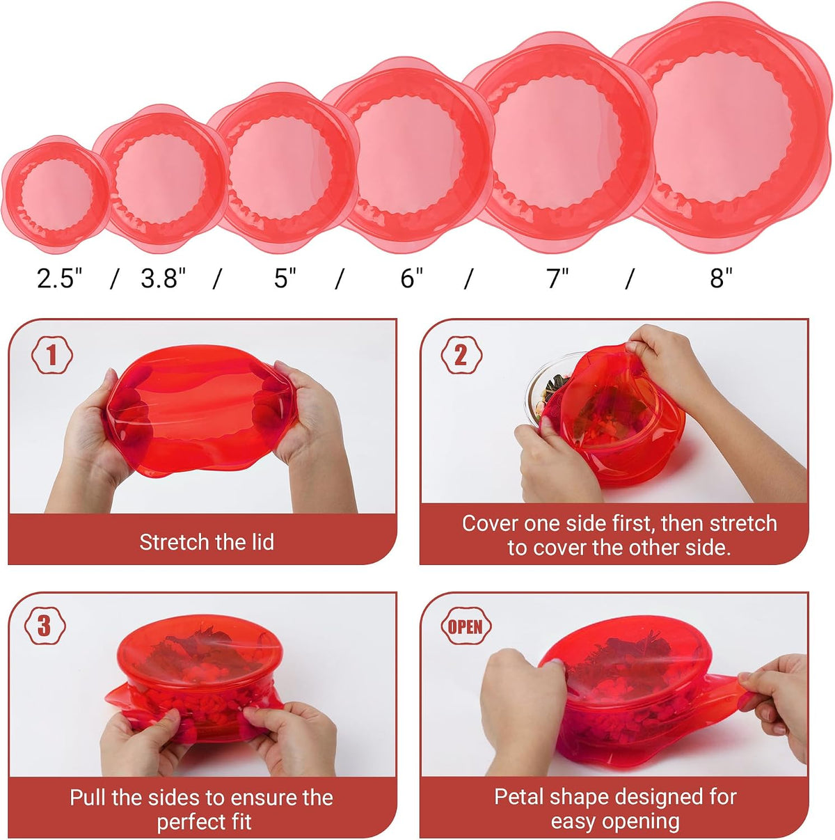 Silicone Stretch Lids for Food Storage in Fridge, Reusable Elastic Bowl Covers for Cup, Cans, Jars, Round & Rectangle Container, Food Grade Silicone Microwave Food Cover, Heat-Resistant