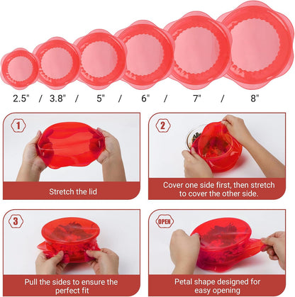 Silicone Stretch Lids for Food Storage in Fridge, Reusable Elastic Bowl Covers for Cup, Cans, Jars, Round & Rectangle Container, Food Grade Silicone Microwave Food Cover, Heat-Resistant