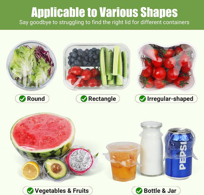 Silicone Stretch Lids for Food Storage in Fridge, Reusable Elastic Bowl Covers for Cup, Cans, Jars, Round & Rectangle Container, Food Grade Silicone Microwave Food Cover, Heat-Resistant