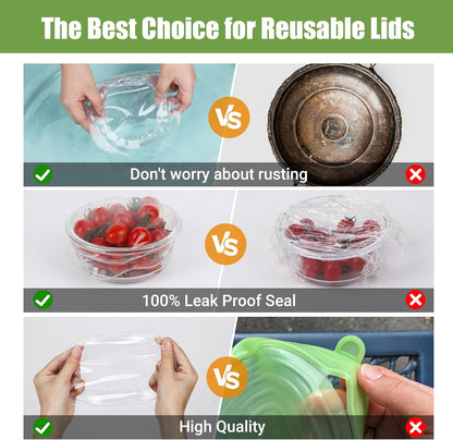 Silicone Stretch Lids for Food Storage in Fridge, Reusable Elastic Bowl Covers for Cup, Cans, Jars, Round & Rectangle Container, Food Grade Silicone Microwave Food Cover, Heat-Resistant