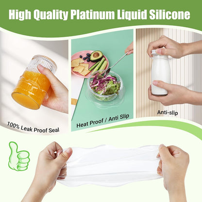Silicone Stretch Lids for Food Storage in Fridge, Reusable Elastic Bowl Covers for Cup, Cans, Jars, Round & Rectangle Container, Food Grade Silicone Microwave Food Cover, Heat-Resistant