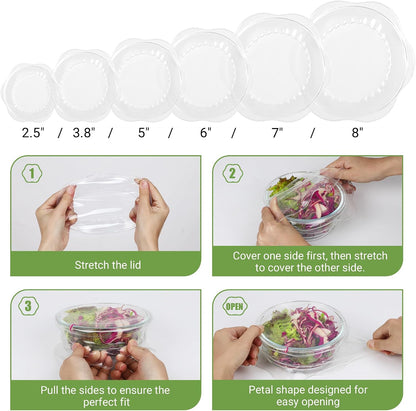 Silicone Stretch Lids for Food Storage in Fridge, Reusable Elastic Bowl Covers for Cup, Cans, Jars, Round & Rectangle Container, Food Grade Silicone Microwave Food Cover, Heat-Resistant