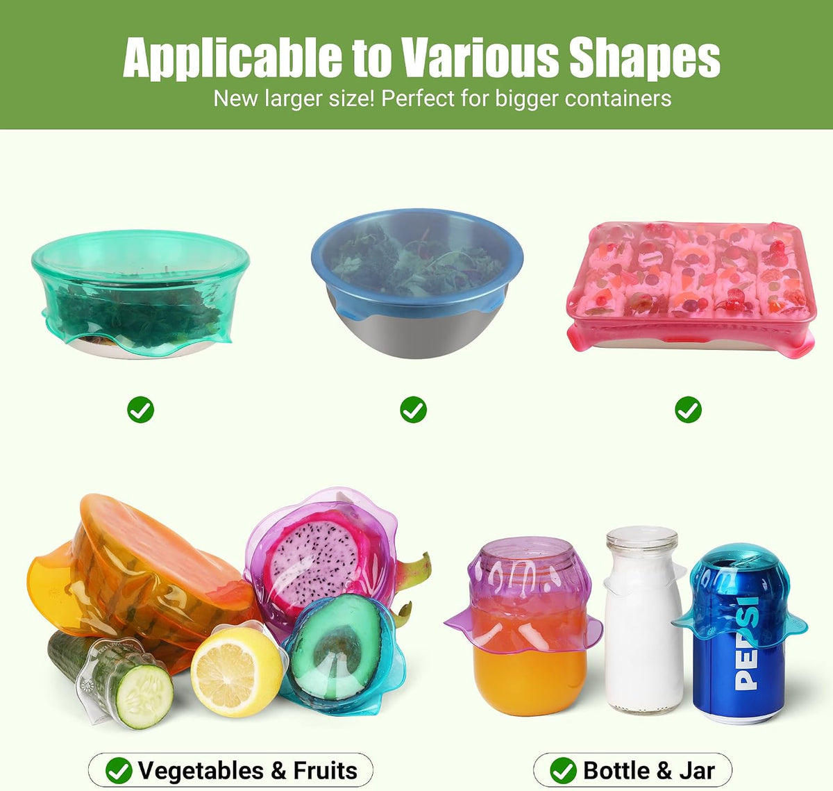 Silicone Stretch Lids for Food Storage in Fridge, Reusable Elastic Bowl Covers for Cup, Cans, Jars, Round & Rectangle Container, Food Grade Silicone Microwave Food Cover, Heat-Resistant