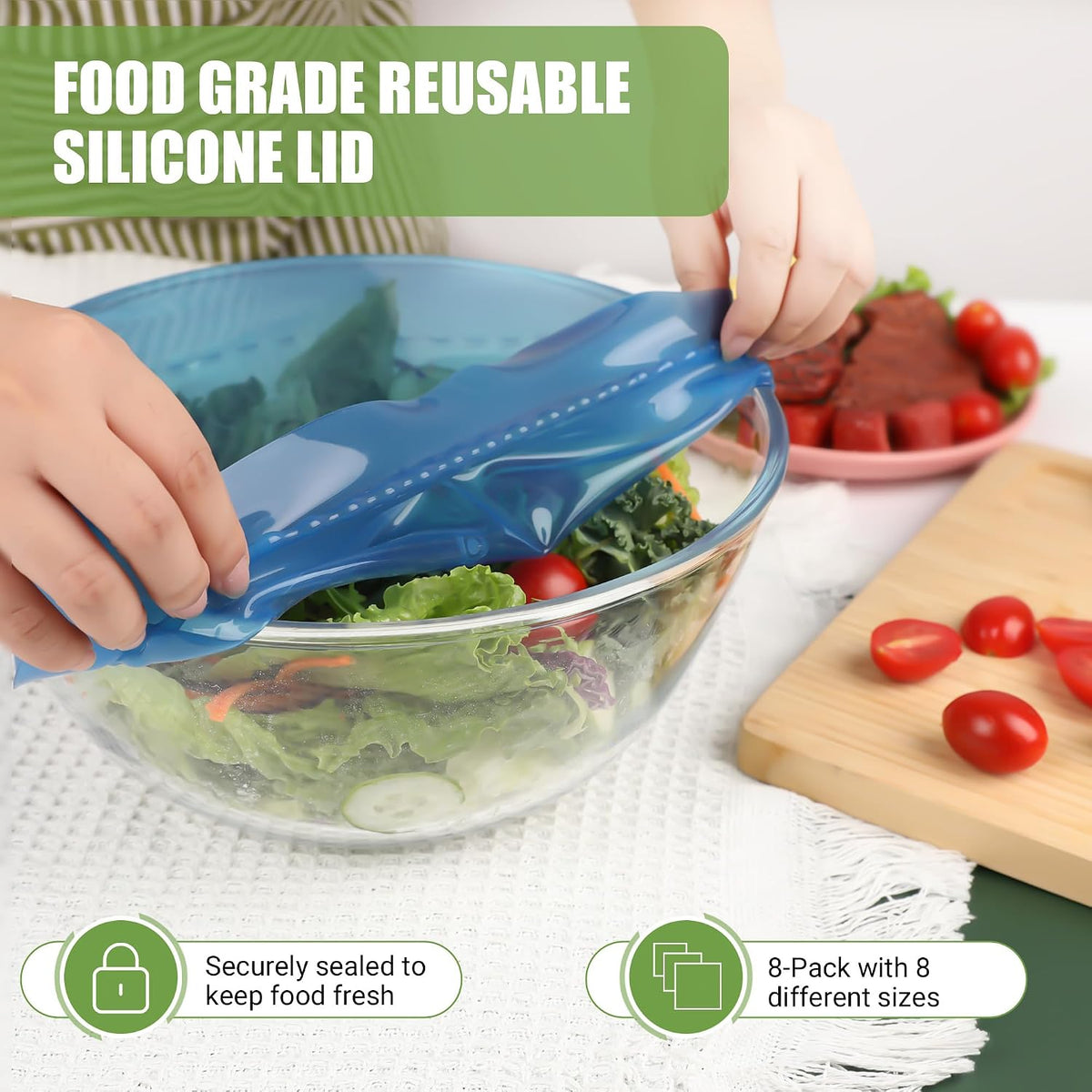 Silicone Stretch Lids for Food Storage in Fridge, Reusable Elastic Bowl Covers for Cup, Cans, Jars, Round & Rectangle Container, Food Grade Silicone Microwave Food Cover, Heat-Resistant