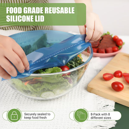 Silicone Stretch Lids for Food Storage in Fridge, Reusable Elastic Bowl Covers for Cup, Cans, Jars, Round & Rectangle Container, Food Grade Silicone Microwave Food Cover, Heat-Resistant