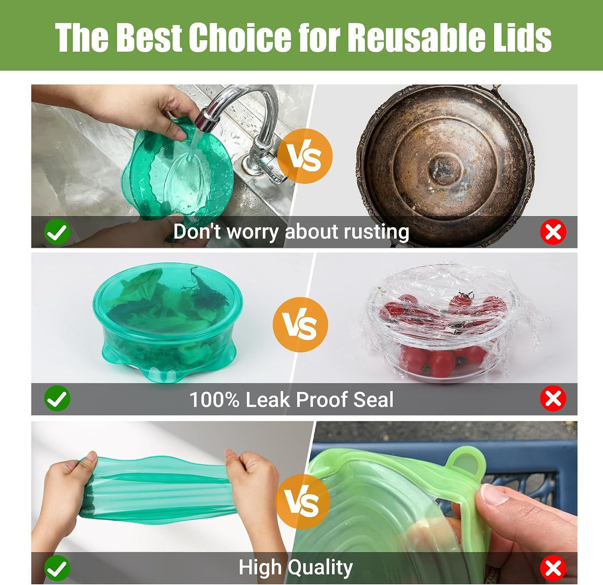 Silicone Stretch Lids for Food Storage in Fridge, Reusable Elastic Bowl Covers for Cup, Cans, Jars, Round & Rectangle Container, Food Grade Silicone Microwave Food Cover, Heat-Resistant