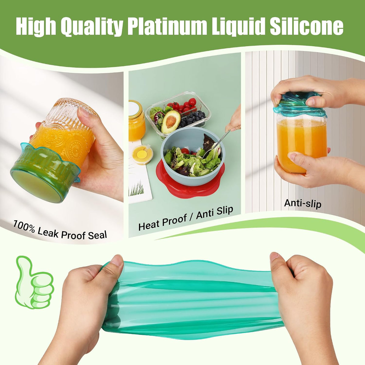 Silicone Stretch Lids for Food Storage in Fridge, Reusable Elastic Bowl Covers for Cup, Cans, Jars, Round & Rectangle Container, Food Grade Silicone Microwave Food Cover, Heat-Resistant