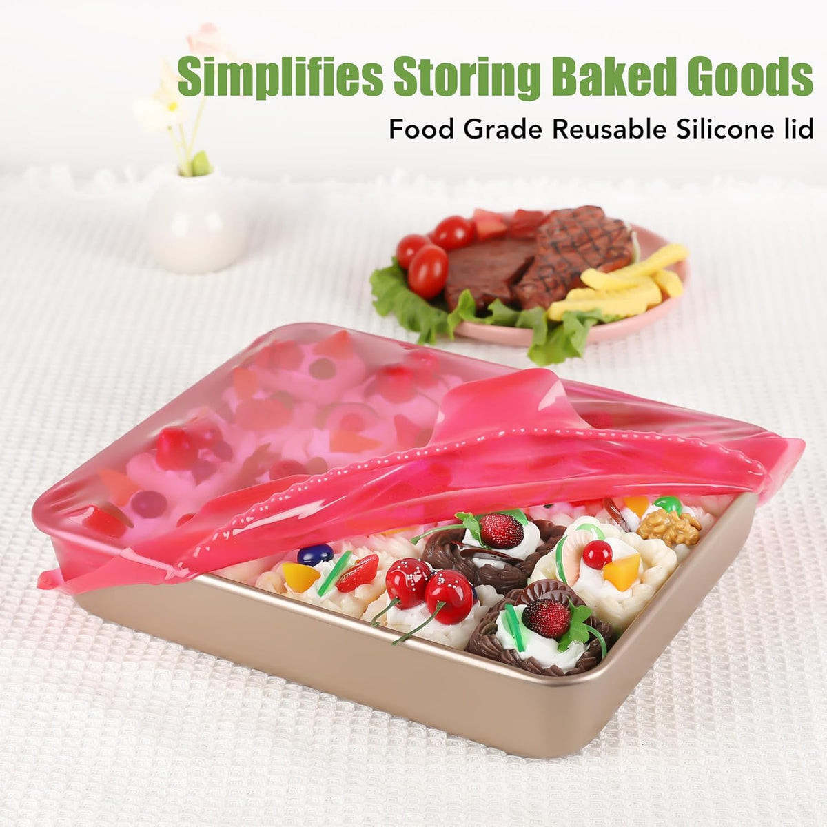 Silicone Stretch Lids for Food Storage in Fridge, Reusable Elastic Bowl Covers for Cup, Cans, Jars, Round & Rectangle Container, Food Grade Silicone Microwave Food Cover, Heat-Resistant