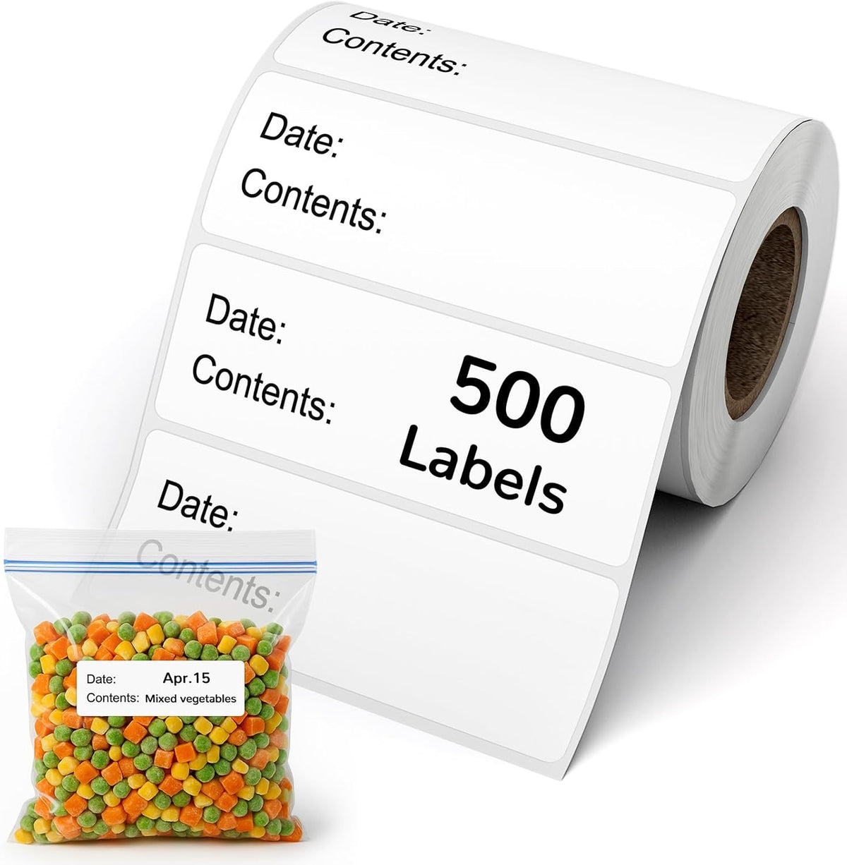 Freezer Labels for Food Containers – Removable, 1" x 3", 500 pcs Washable Date Labels to Write On, Fit for Ziploc Freezer Bag, Fridge Storage | Waterproof, No Residue