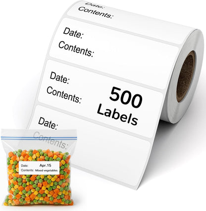 Freezer Labels for Food Containers – Removable, 1" x 3", 500 pcs Washable Date Labels to Write On, Fit for Ziploc Freezer Bag, Fridge Storage | Waterproof, No Residue