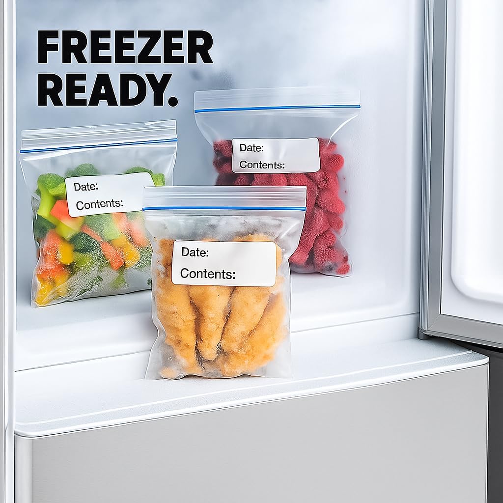 Freezer Labels for Food Containers – Removable, 1" x 3", 500 pcs Washable Date Labels to Write On, Fit for Ziploc Freezer Bag, Fridge Storage | Waterproof, No Residue