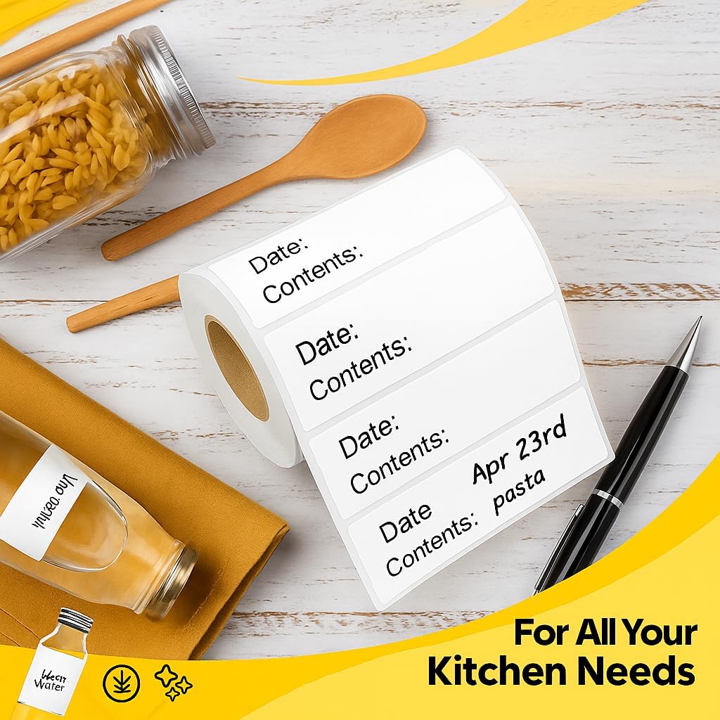 Freezer Labels for Food Containers – Removable, 1" x 3", 500 pcs Washable Date Labels to Write On, Fit for Ziploc Freezer Bag, Fridge Storage | Waterproof, No Residue