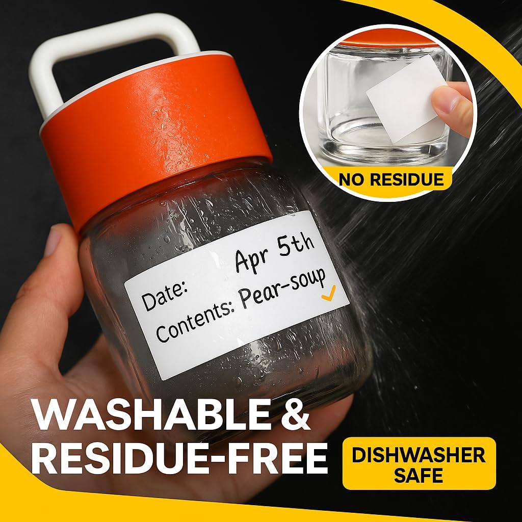 Freezer Labels for Food Containers – Removable, 1" x 3", 500 pcs Washable Date Labels to Write On, Fit for Ziploc Freezer Bag, Fridge Storage | Waterproof, No Residue