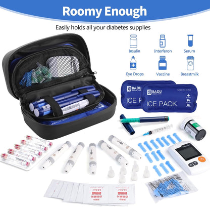 Insulin Cooler Travel Case TSA Approved Refrigerated Medicine Cooler for Travel w/Thermometer Temperature Diabetic Travel Case w/2 Reusable Ice Packs for Daily Life Trip, Blue