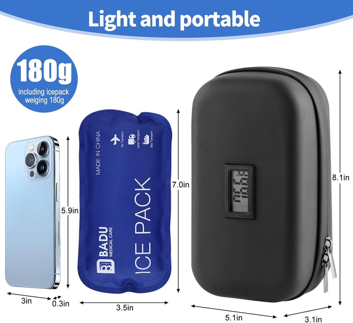 Insulin Cooler Travel Case TSA Approved Refrigerated Medicine Cooler for Travel w/Thermometer Temperature Diabetic Travel Case w/2 Reusable Ice Packs for Daily Life Trip, Blue