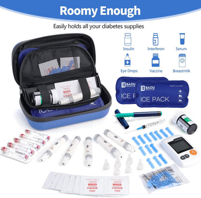 Insulin Cooler Travel Case TSA Approved Refrigerated Medicine Cooler for Travel w/Thermometer Temperature Diabetic Travel Case w/2 Reusable Ice Packs for Daily Life Trip, Blue