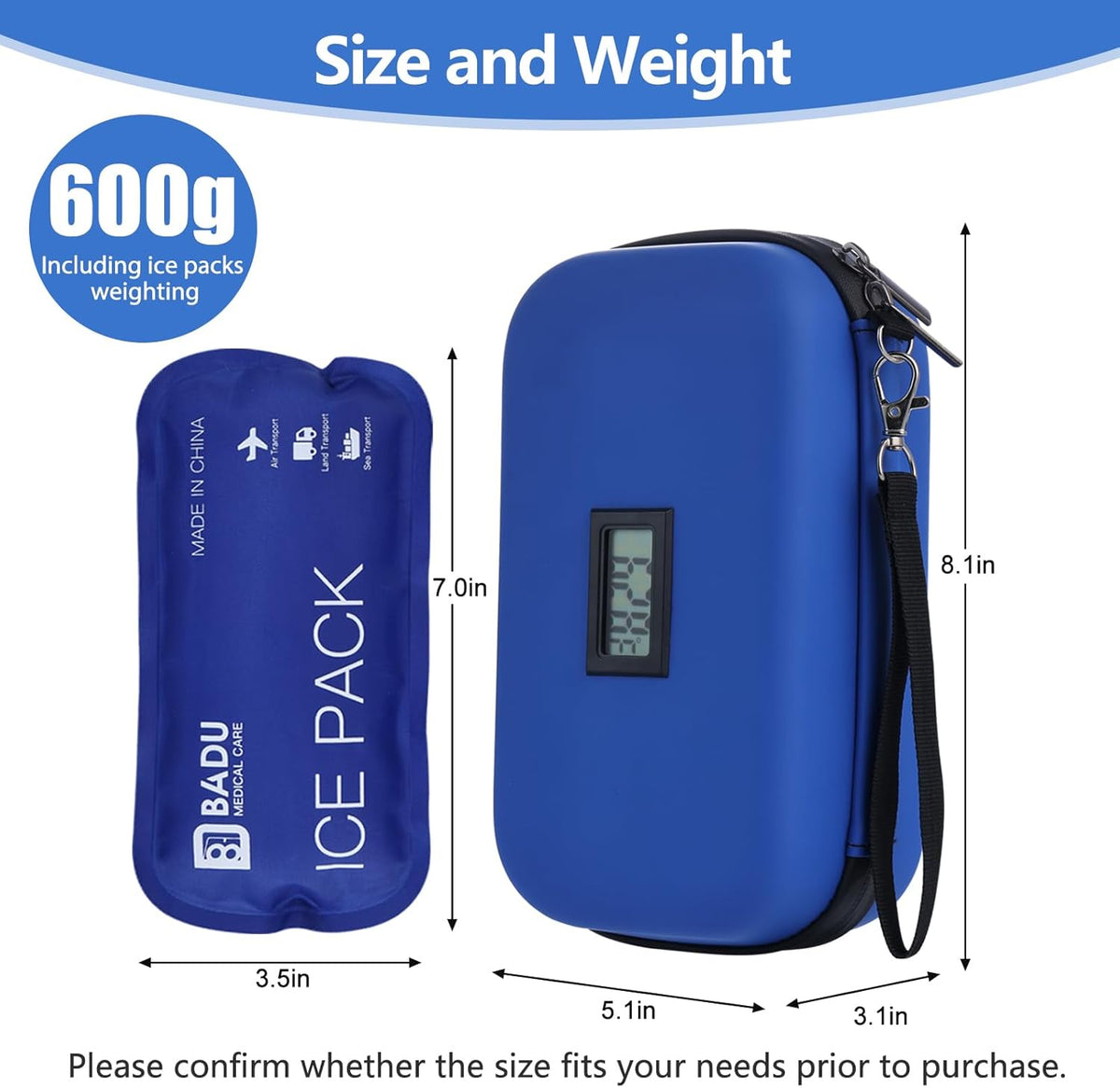 Insulin Cooler Travel Case TSA Approved Refrigerated Medicine Cooler for Travel w/Thermometer Temperature Diabetic Travel Case w/2 Reusable Ice Packs for Daily Life Trip, Blue