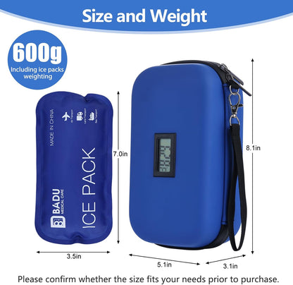 Insulin Cooler Travel Case TSA Approved Refrigerated Medicine Cooler for Travel w/Thermometer Temperature Diabetic Travel Case w/2 Reusable Ice Packs for Daily Life Trip, Blue