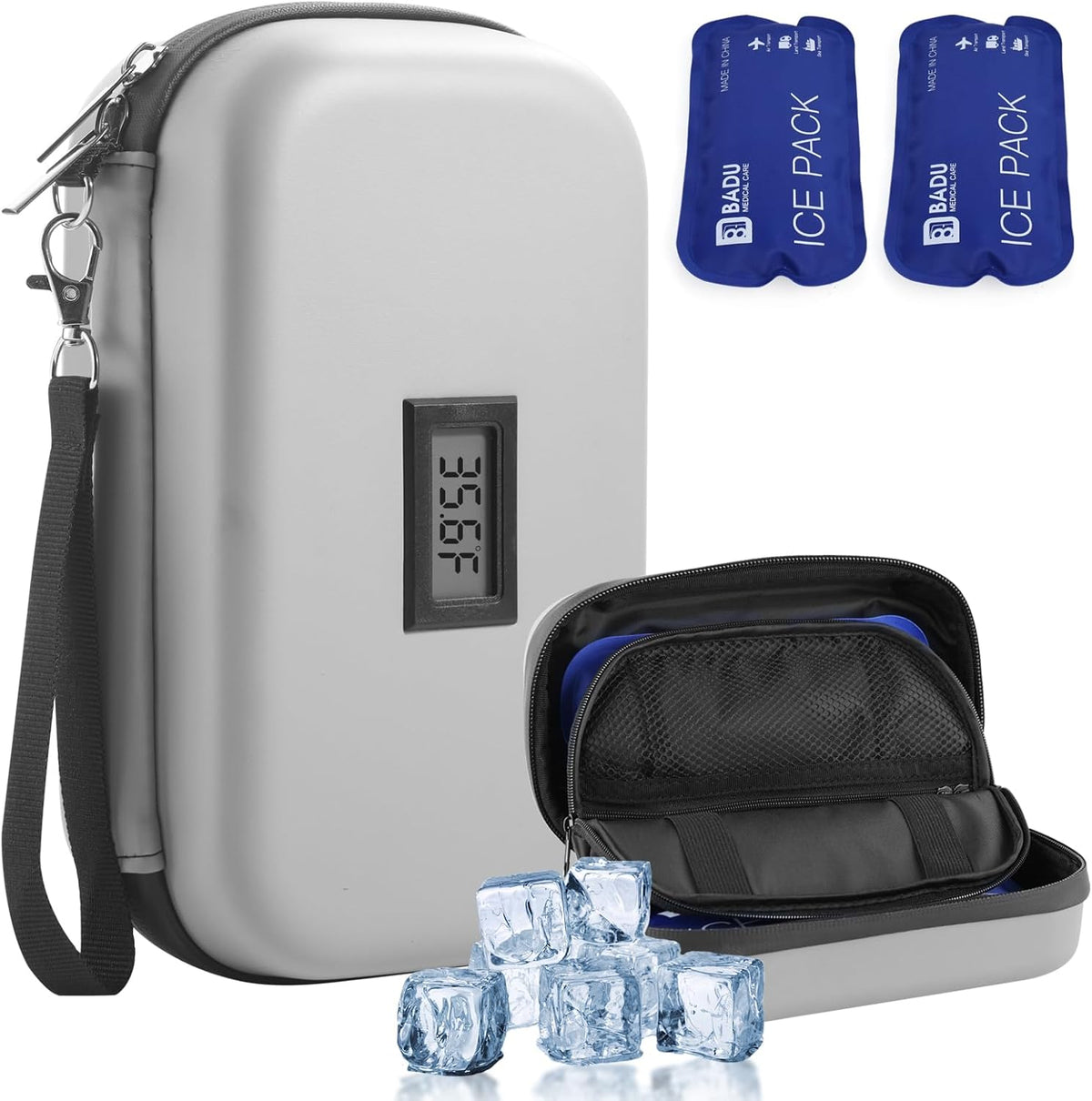 Insulin Cooler Travel Case TSA Approved Refrigerated Medicine Cooler for Travel w/Thermometer Temperature Diabetic Travel Case w/2 Reusable Ice Packs for Daily Life Trip, Blue