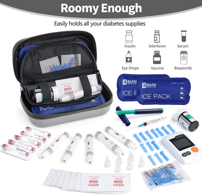 Insulin Cooler Travel Case TSA Approved Refrigerated Medicine Cooler for Travel w/Thermometer Temperature Diabetic Travel Case w/2 Reusable Ice Packs for Daily Life Trip, Blue