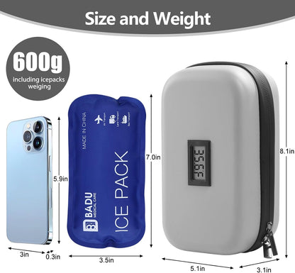Insulin Cooler Travel Case TSA Approved Refrigerated Medicine Cooler for Travel w/Thermometer Temperature Diabetic Travel Case w/2 Reusable Ice Packs for Daily Life Trip, Blue