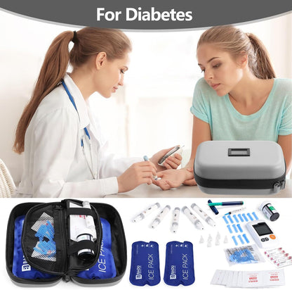 Insulin Cooler Travel Case TSA Approved Refrigerated Medicine Cooler for Travel w/Thermometer Temperature Diabetic Travel Case w/2 Reusable Ice Packs for Daily Life Trip, Blue