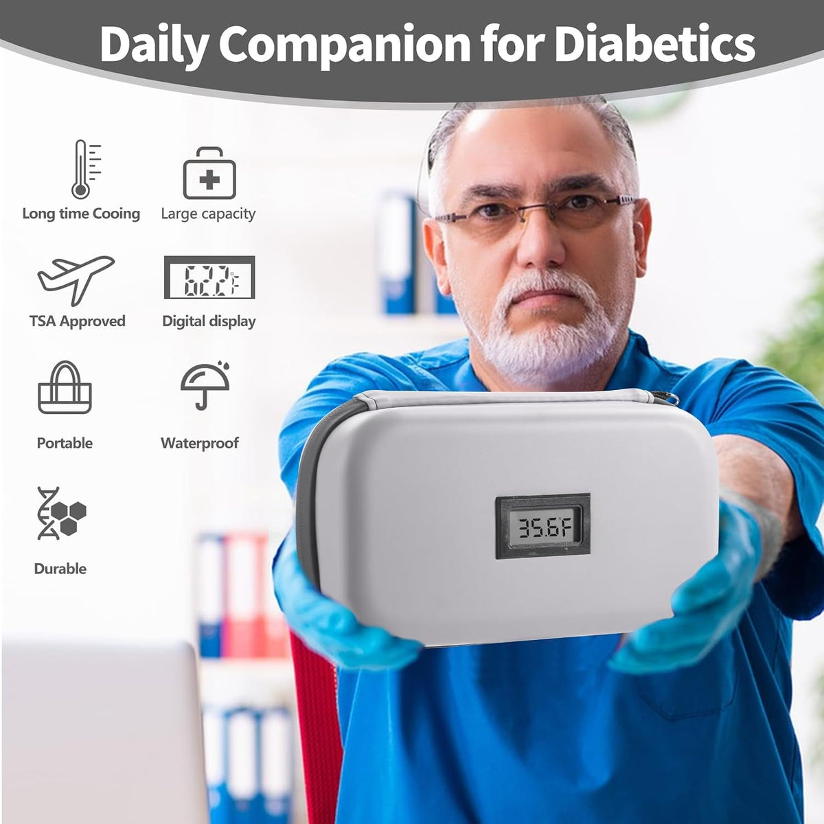 Insulin Cooler Travel Case TSA Approved Refrigerated Medicine Cooler for Travel w/Thermometer Temperature Diabetic Travel Case w/2 Reusable Ice Packs for Daily Life Trip, Blue